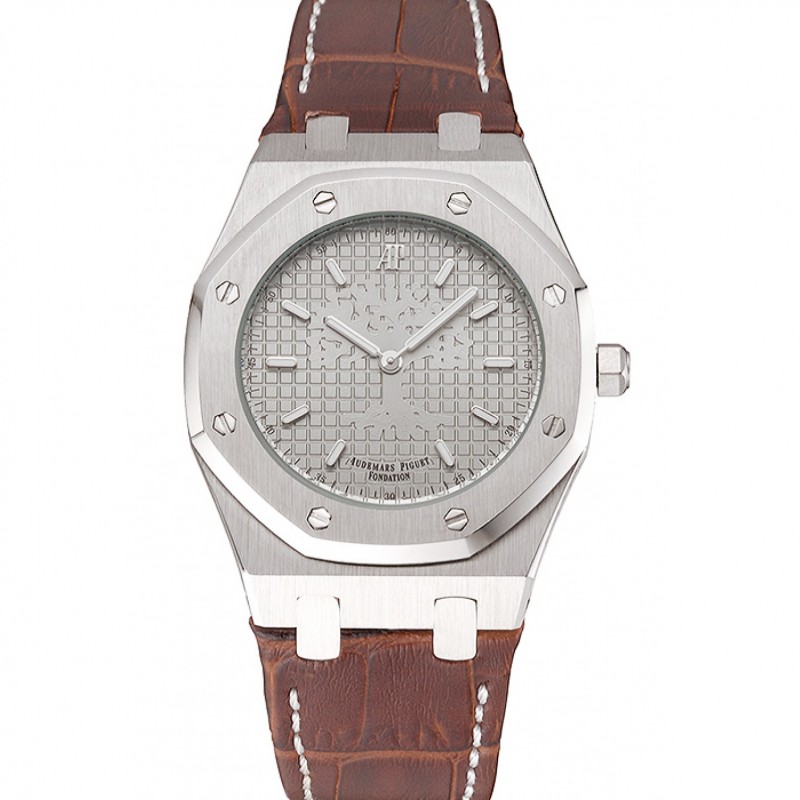 Audemars Piguet Royal Oak Fondation quadrante grigio Cassa in acciaio cinturino in pelle marrone