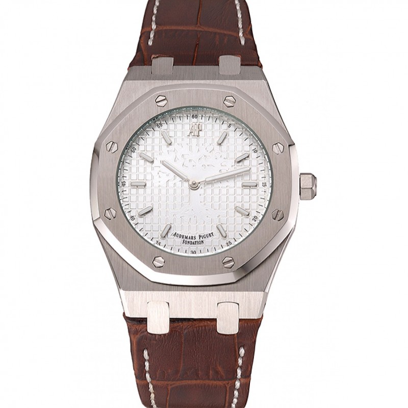 Audemars Piguet Royal Oak Fondation quadrante bianco Cassa in acciaio cinturino in pelle marrone